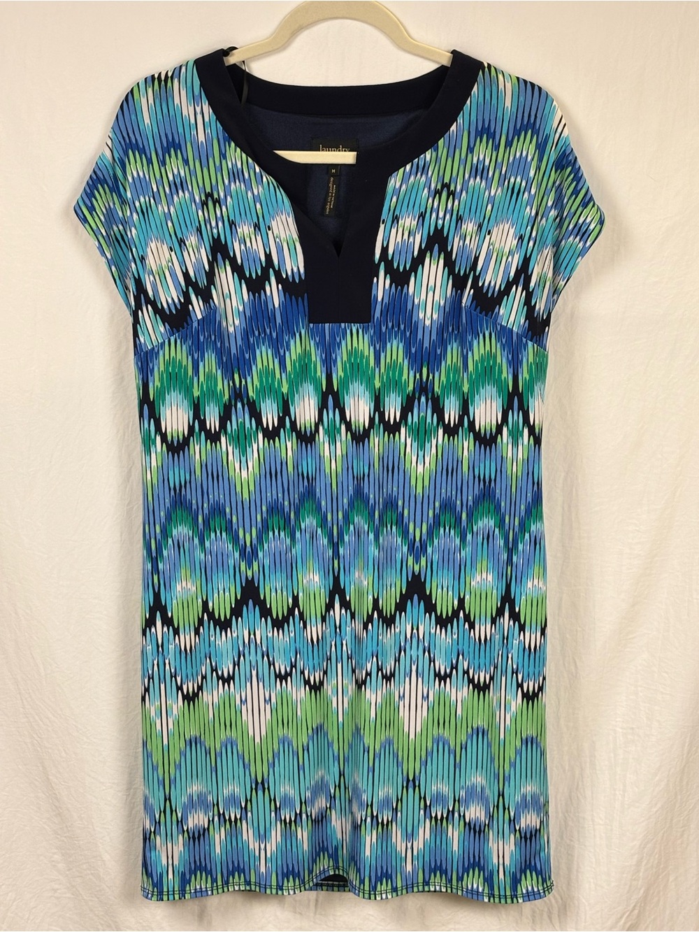 Laundry by Shelli Segal Medi Blue, Green & Black Pattern dress Split-Neck Tunic
